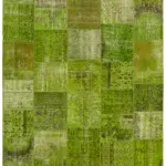 Patchwork Yeşil Pamuk Üzerine Yün El Dokuma Kilim-251x351