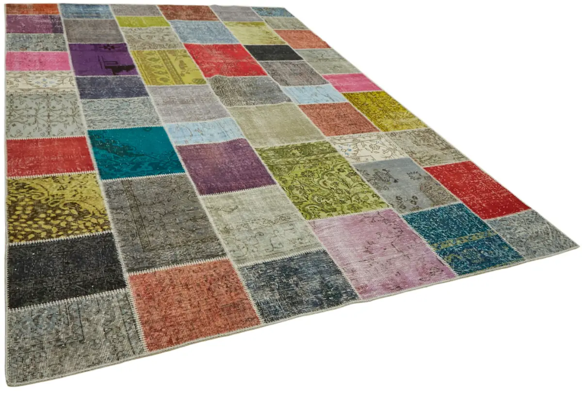 Patchwork Multi Pamuk Üzerine Yün El Dokuma Kilim-250x352 - Görsel 2