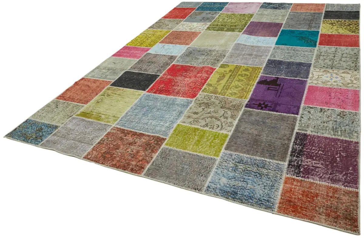 Patchwork Multi Pamuk Üzerine Yün El Dokuma Kilim-250x352 - Görsel 3