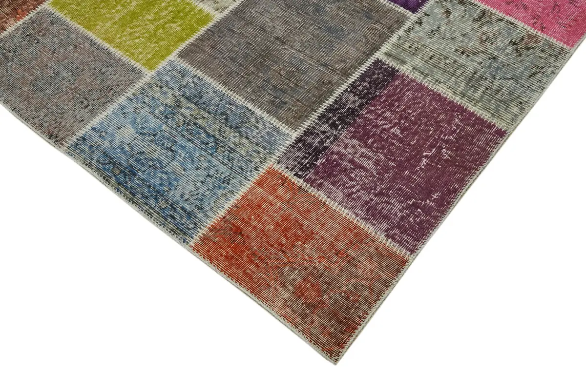Patchwork Multi Pamuk Üzerine Yün El Dokuma Kilim-250x352 - Görsel 4