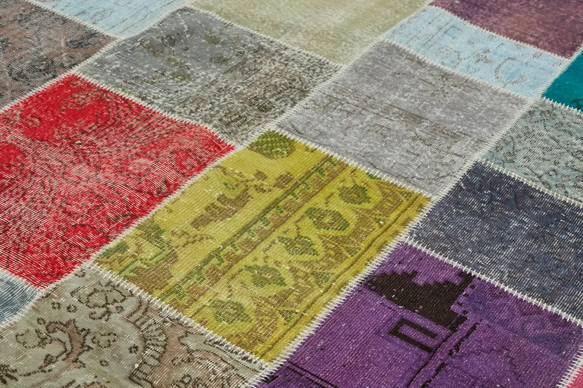 Patchwork Multi Pamuk Üzerine Yün El Dokuma Kilim-250x352 - Görsel 5