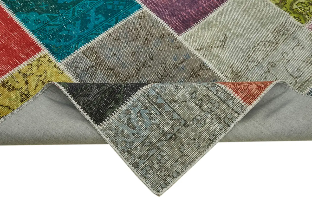 Patchwork Multi Pamuk Üzerine Yün El Dokuma Kilim-250x352 - Görsel 6