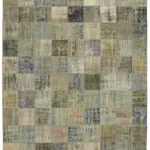 Patchwork Gri Pamuk Üzerine Yün El Dokuma Kilim-260x354
