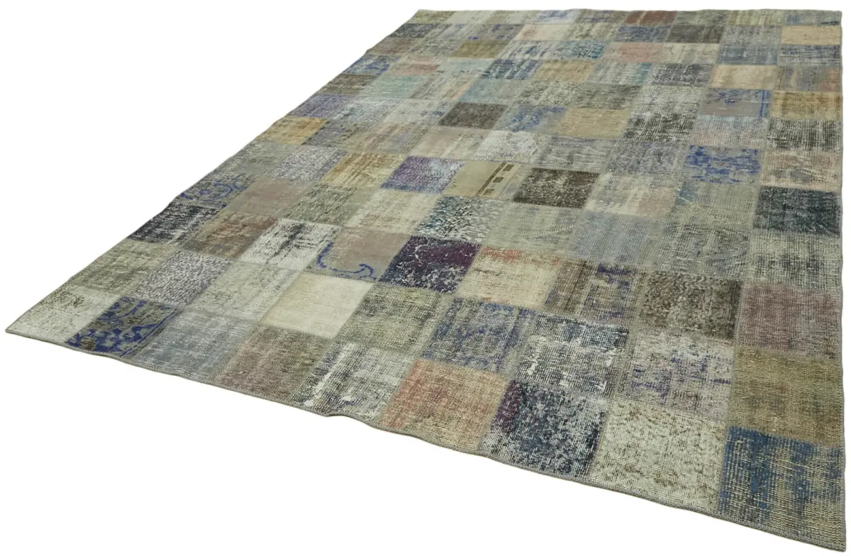 Patchwork Gri Pamuk Üzerine Yün El Dokuma Kilim-260x354 - Görsel 3