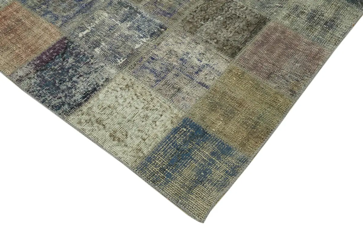 Patchwork Gri Pamuk Üzerine Yün El Dokuma Kilim-260x354 - Görsel 4