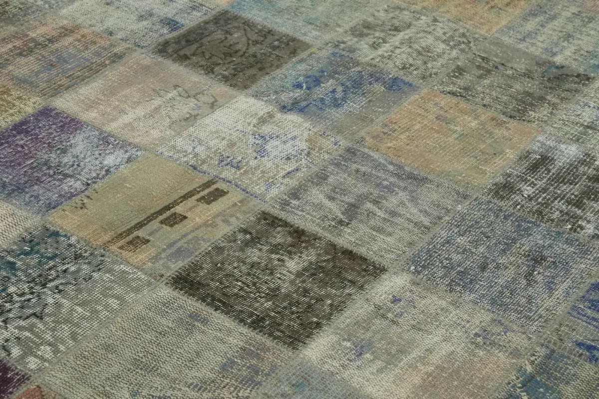 Patchwork Gri Pamuk Üzerine Yün El Dokuma Kilim-260x354 - Görsel 5