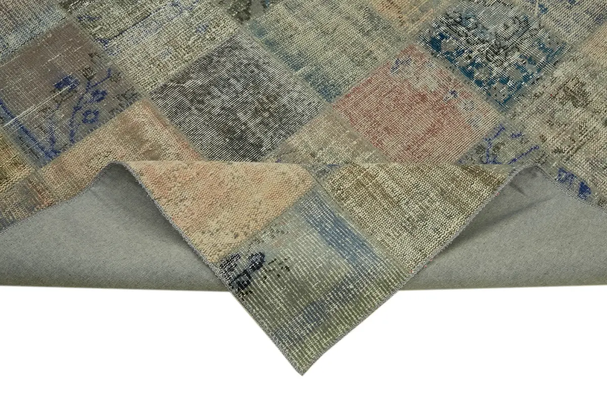 Patchwork Gri Pamuk Üzerine Yün El Dokuma Kilim-260x354 - Görsel 6