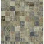 Patchwork Gri Pamuk Üzerine Yün El Dokuma Kilim-260x354