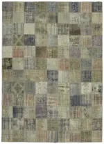 Patchwork Gri Pamuk Üzerine Yün El Dokuma Kilim-260x354