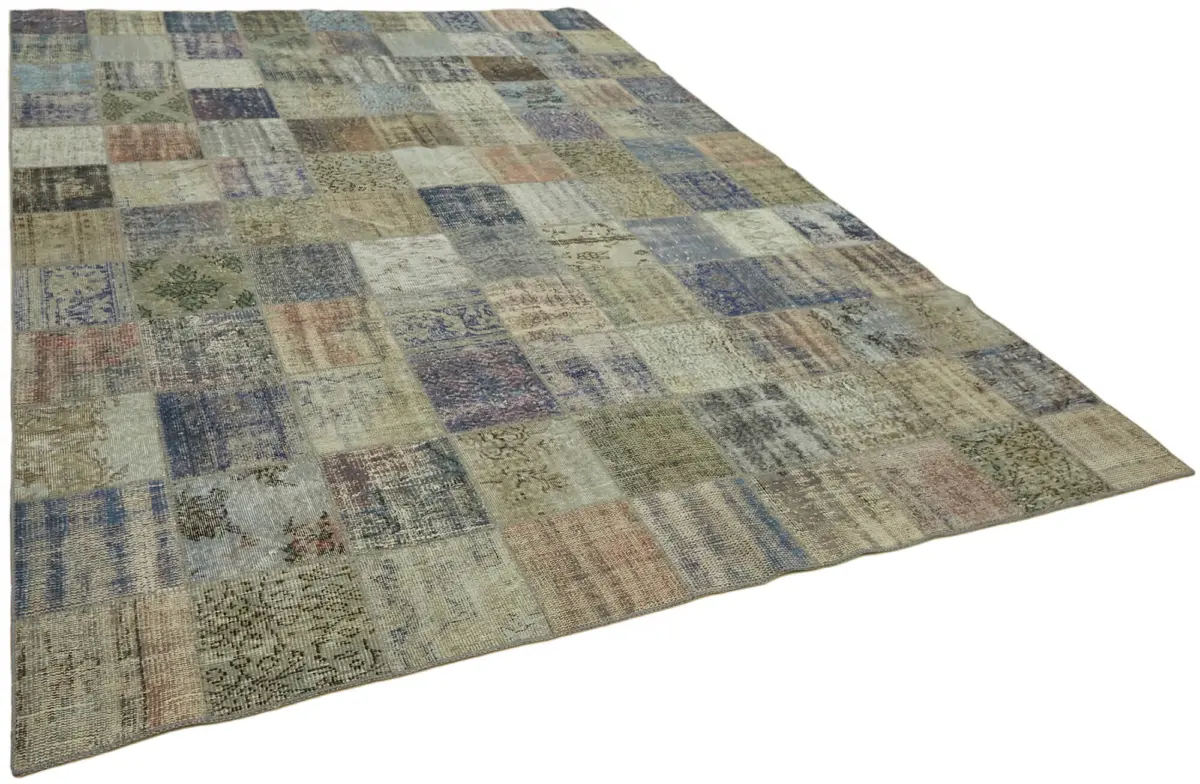 Patchwork Gri Pamuk Üzerine Yün El Dokuma Kilim-260x354 - Görsel 2
