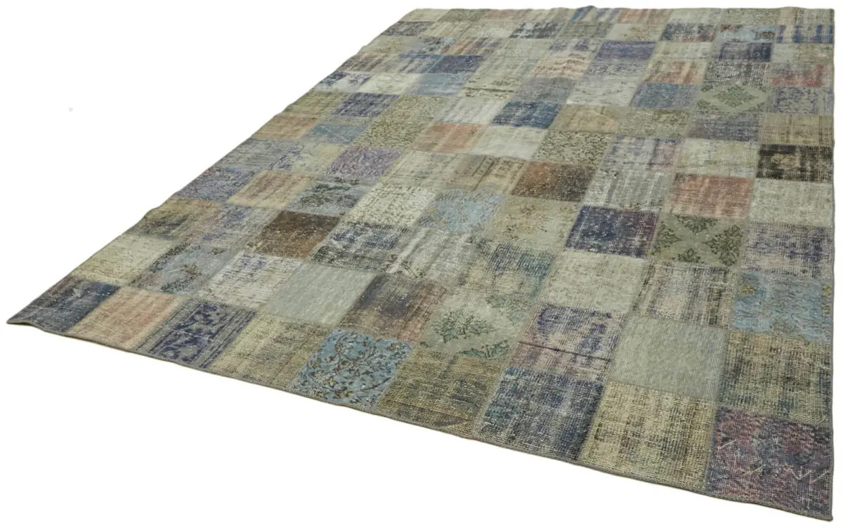 Patchwork Gri Pamuk Üzerine Yün El Dokuma Kilim-260x354 - Görsel 3