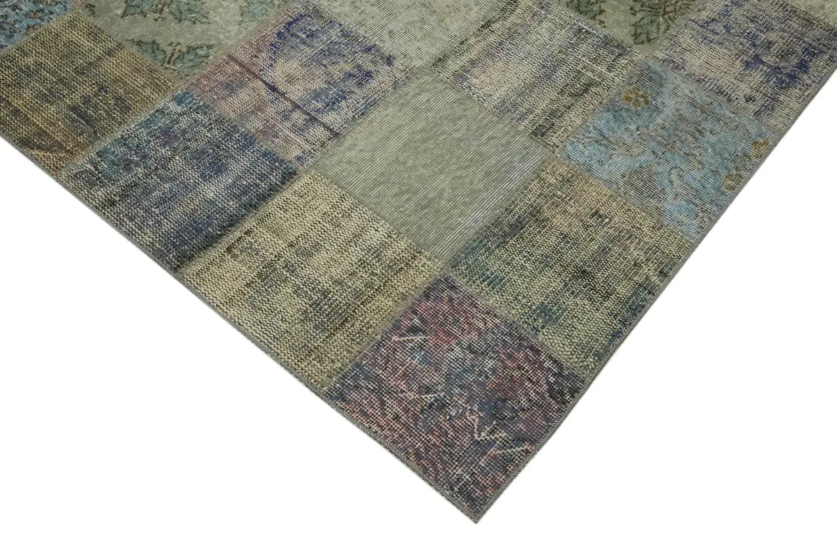 Patchwork Gri Pamuk Üzerine Yün El Dokuma Kilim-260x354 - Görsel 4