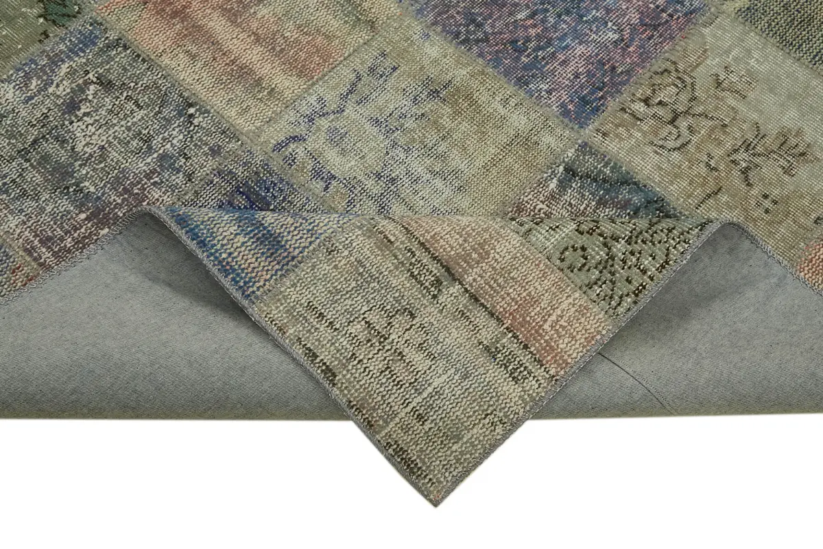 Patchwork Gri Pamuk Üzerine Yün El Dokuma Kilim-260x354 - Görsel 6