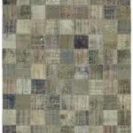 Patchwork Gri Pamuk Üzerine Yün El Dokuma Kilim-260x354