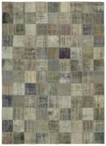 Patchwork Gri Pamuk Üzerine Yün El Dokuma Kilim-260x354