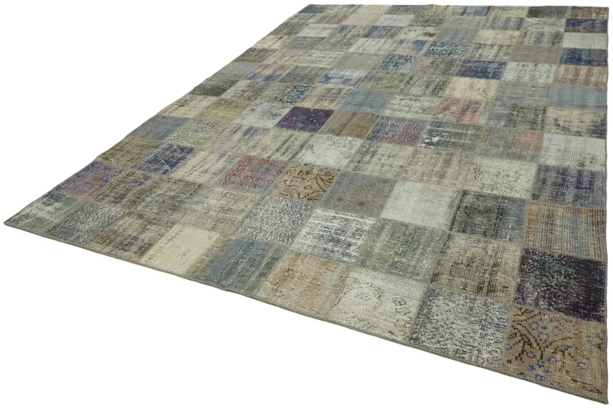 Patchwork Gri Pamuk Üzerine Yün El Dokuma Kilim-260x354 - Görsel 3
