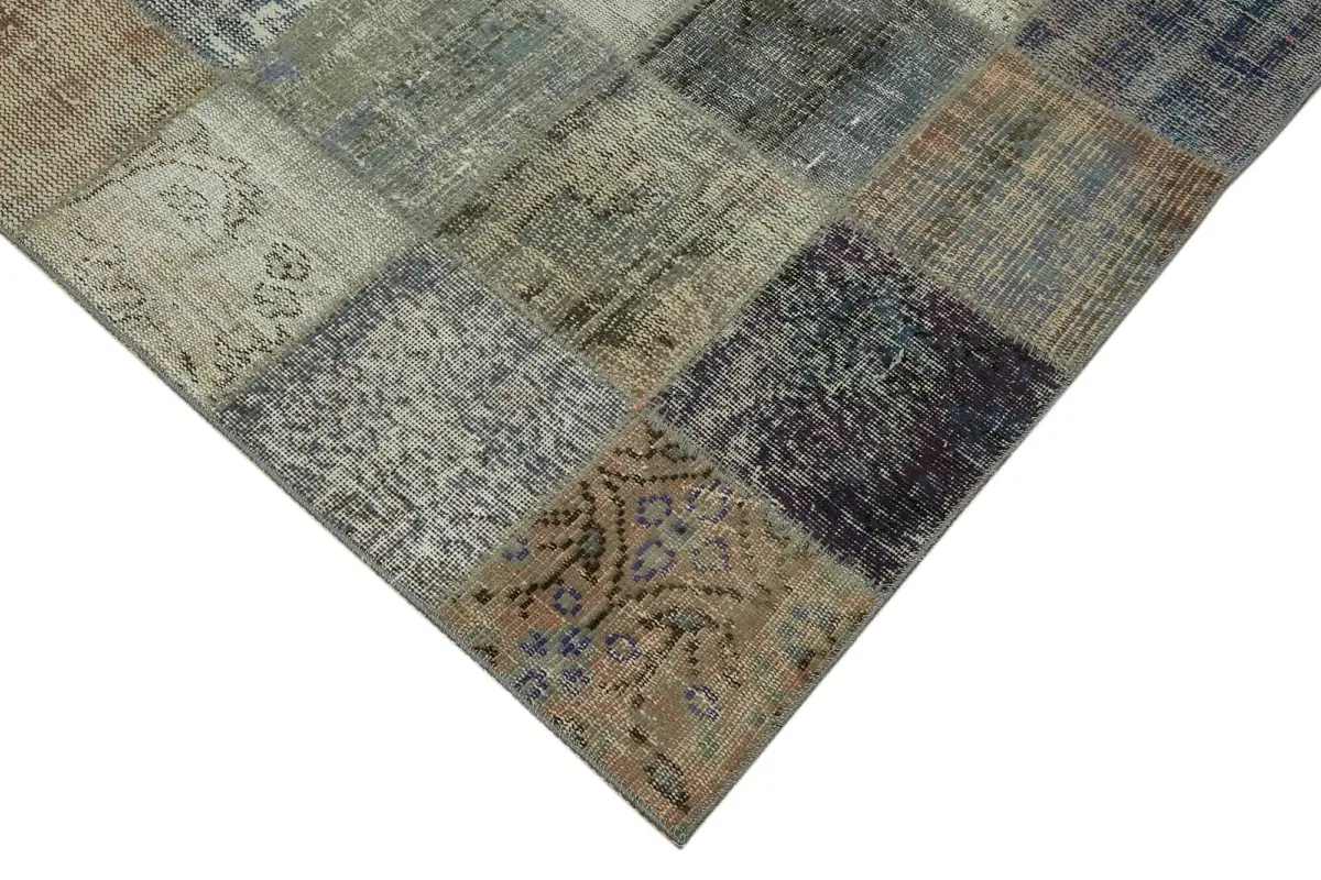 Patchwork Gri Pamuk Üzerine Yün El Dokuma Kilim-260x354 - Görsel 4
