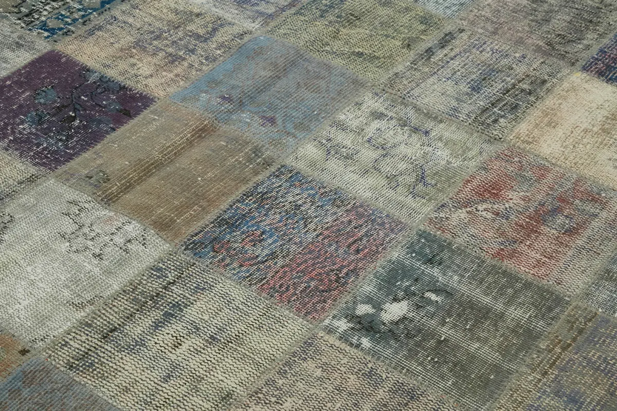 Patchwork Gri Pamuk Üzerine Yün El Dokuma Kilim-260x354 - Görsel 5
