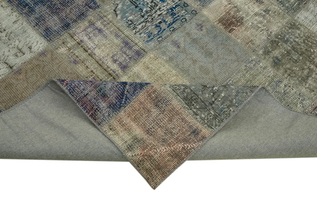 Patchwork Gri Pamuk Üzerine Yün El Dokuma Kilim-260x354 - Görsel 6