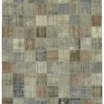 Patchwork Gri Pamuk Üzerine Yün El Dokuma Kilim-260x353