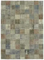 Patchwork Gri Pamuk Üzerine Yün El Dokuma Kilim-260x353