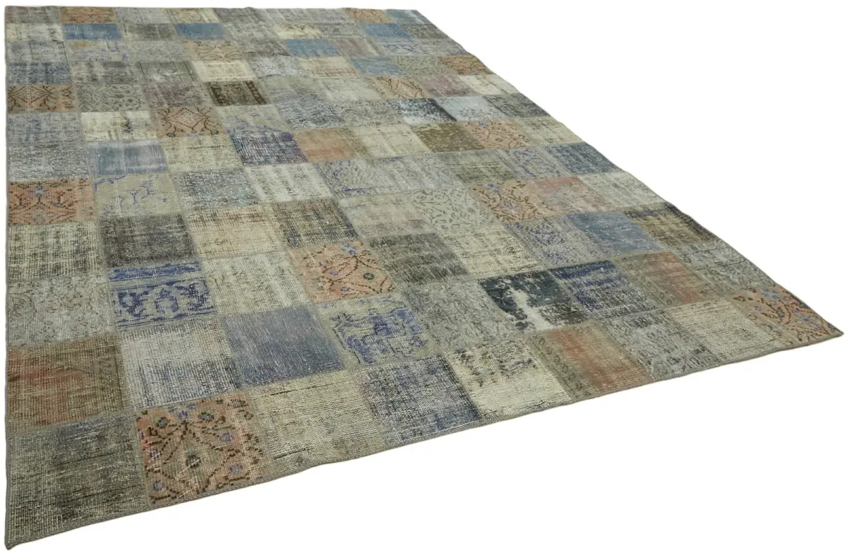 Patchwork Gri Pamuk Üzerine Yün El Dokuma Kilim-260x353 - Görsel 2
