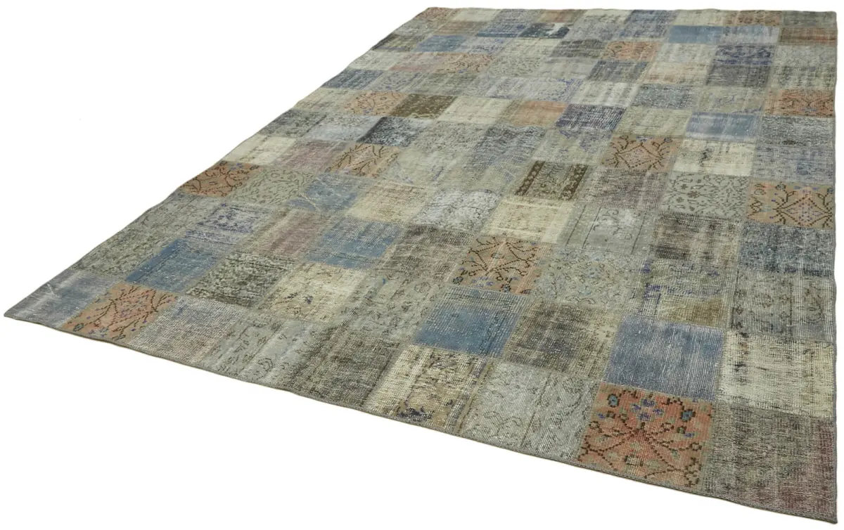 Patchwork Gri Pamuk Üzerine Yün El Dokuma Kilim-260x353 - Görsel 3