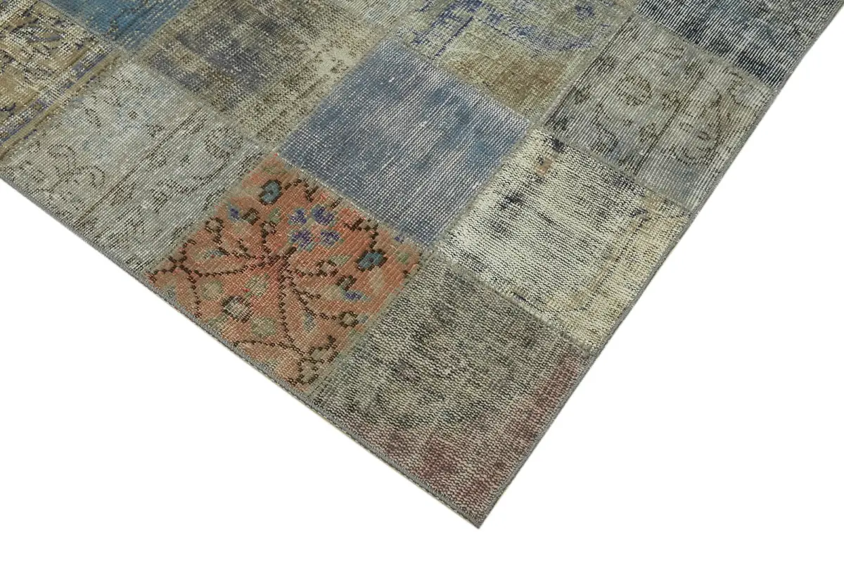 Patchwork Gri Pamuk Üzerine Yün El Dokuma Kilim-260x353 - Görsel 4