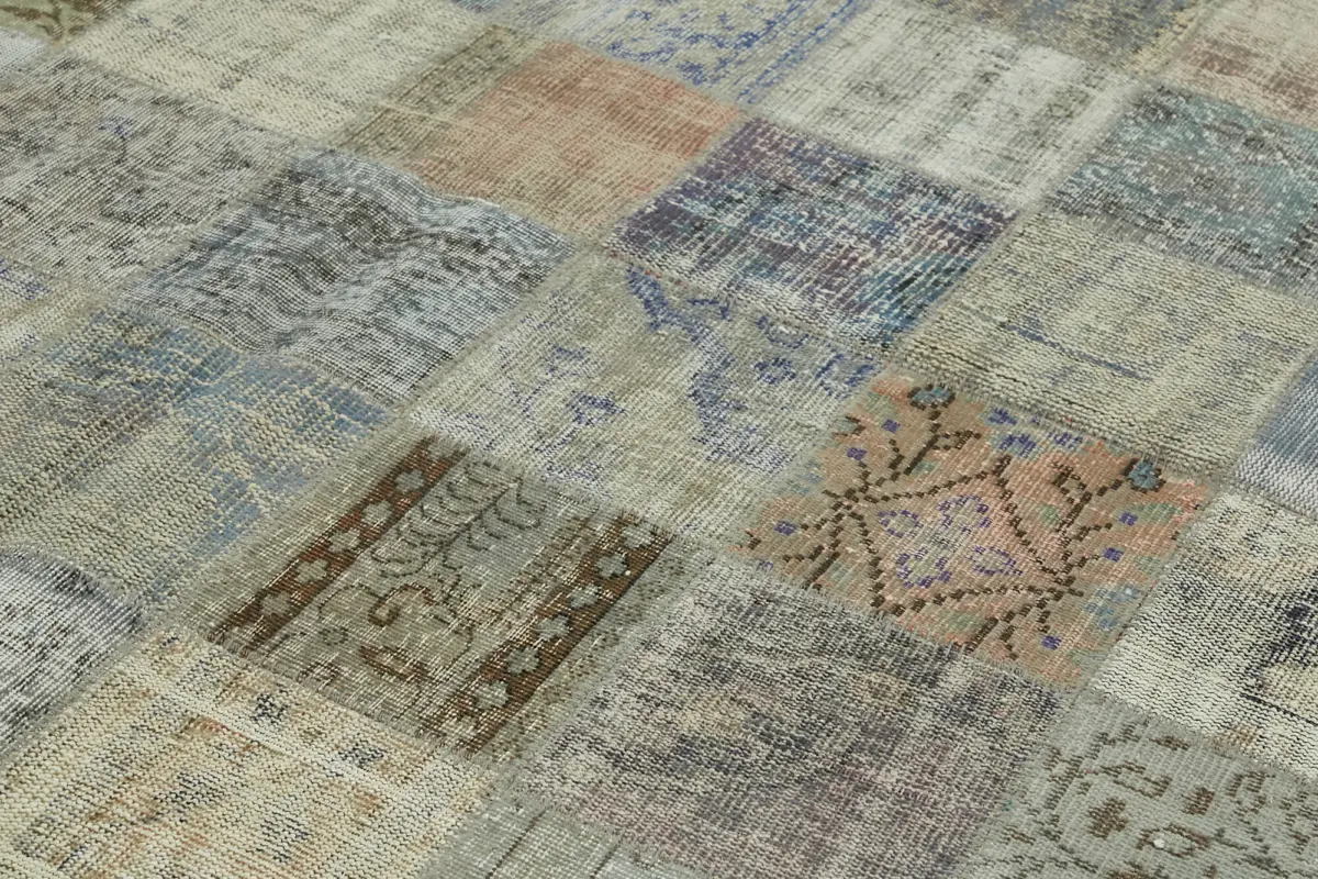 Patchwork Gri Pamuk Üzerine Yün El Dokuma Kilim-260x353 - Görsel 5