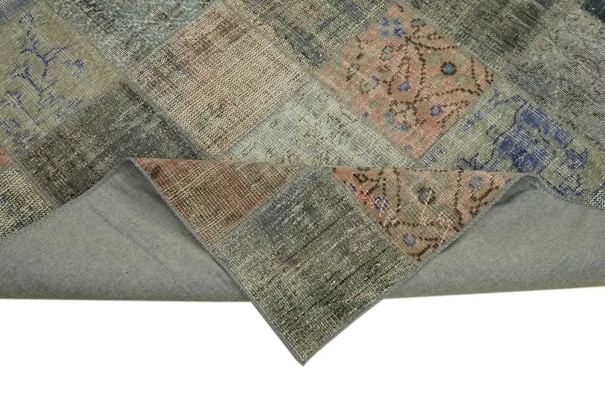 Patchwork Gri Pamuk Üzerine Yün El Dokuma Kilim-260x353 - Görsel 6