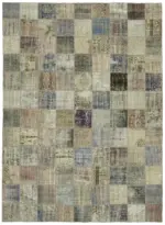 Patchwork Gri Pamuk Üzerine Yün El Dokuma Kilim-260x350