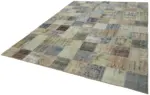 Patchwork Gri Pamuk Üzerine Yün El Dokuma Kilim-260x350 - Görsel 3