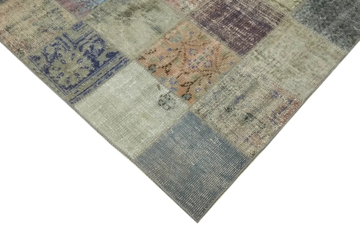 Patchwork Gri Pamuk Üzerine Yün El Dokuma Kilim-260x350 - Görsel 4