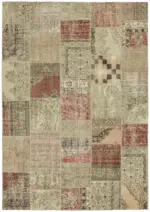 Patchwork Bej Pamuk Üzerine Yün El Dokuma Kilim-250x350