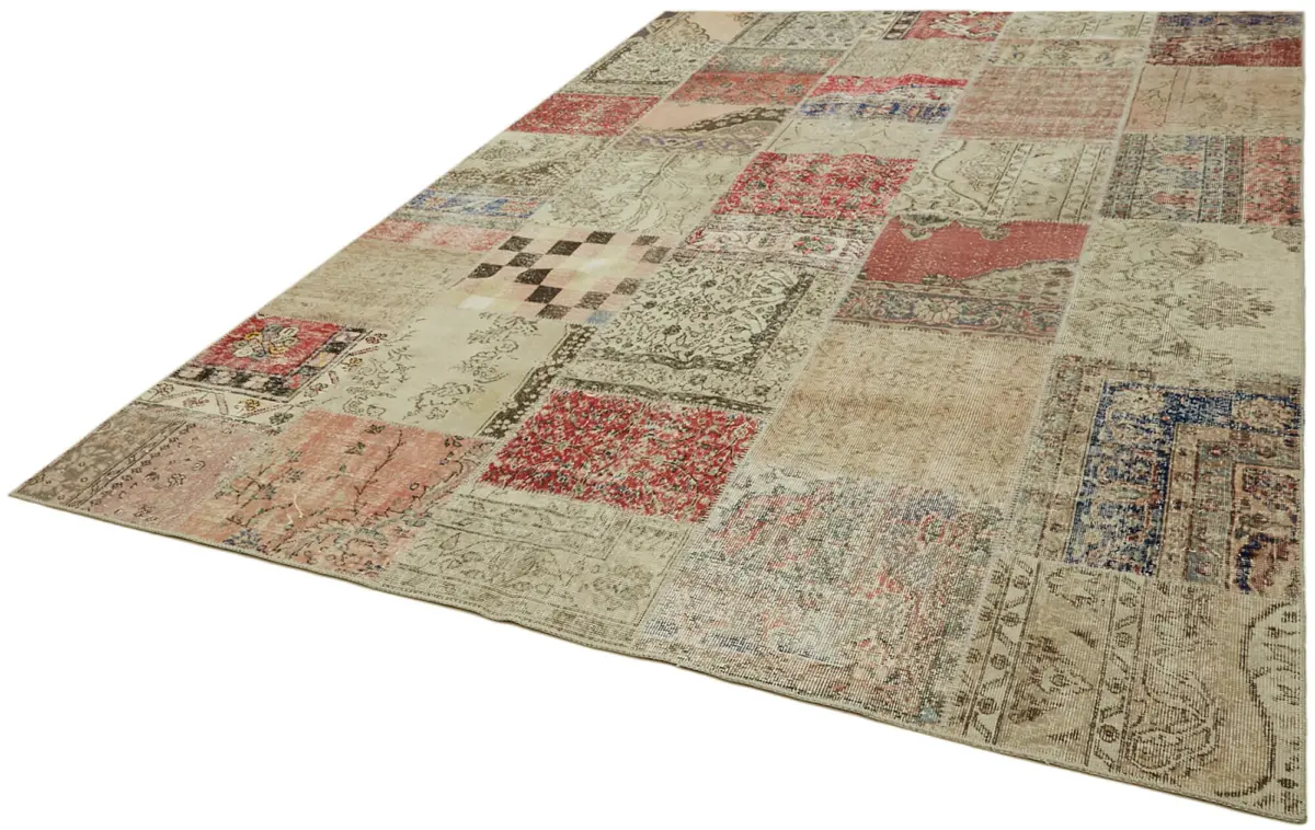 Patchwork Bej Pamuk Üzerine Yün El Dokuma Kilim-250x350 - Görsel 3