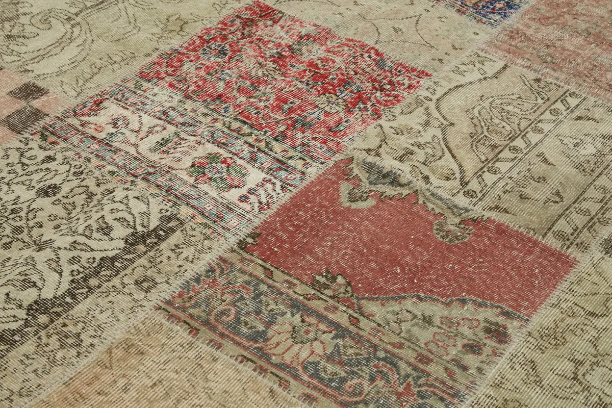 Patchwork Bej Pamuk Üzerine Yün El Dokuma Kilim-250x350 - Görsel 5
