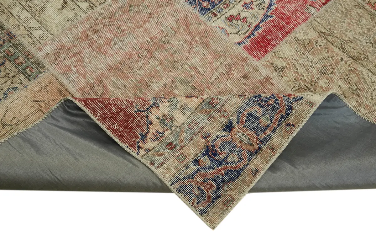 Patchwork Bej Pamuk Üzerine Yün El Dokuma Kilim-250x350 - Görsel 6