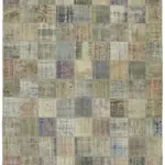 Patchwork Gri Pamuk Üzerine Yün El Dokuma Kilim-260x355