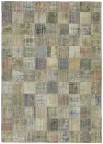 Patchwork Gri Pamuk Üzerine Yün El Dokuma Kilim-260x355