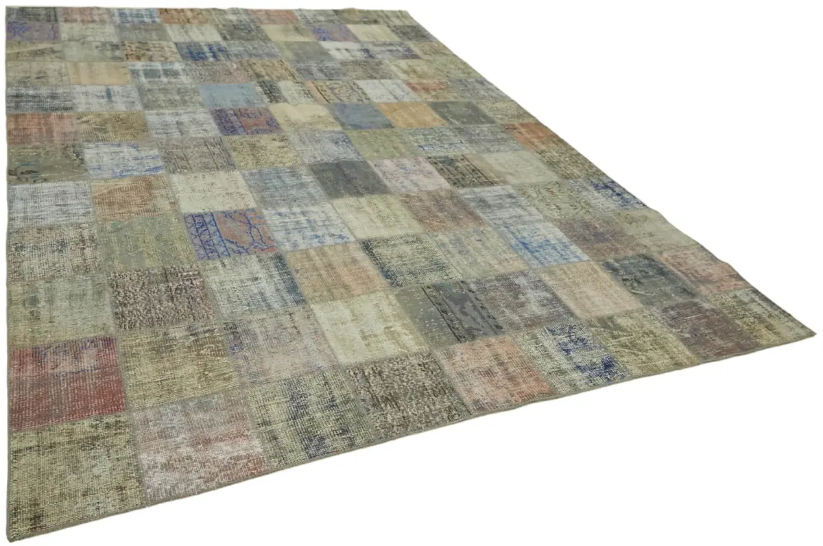 Patchwork Gri Pamuk Üzerine Yün El Dokuma Kilim-260x355 - Görsel 2