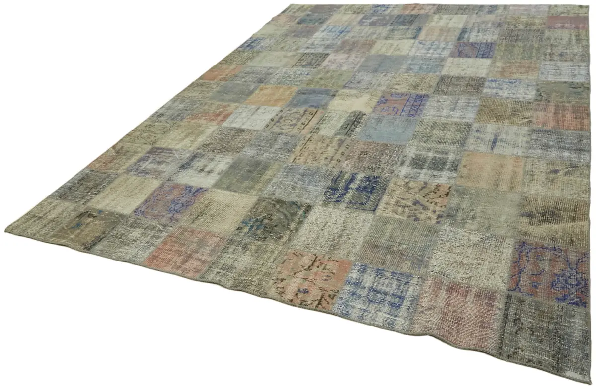 Patchwork Gri Pamuk Üzerine Yün El Dokuma Kilim-260x355 - Görsel 3