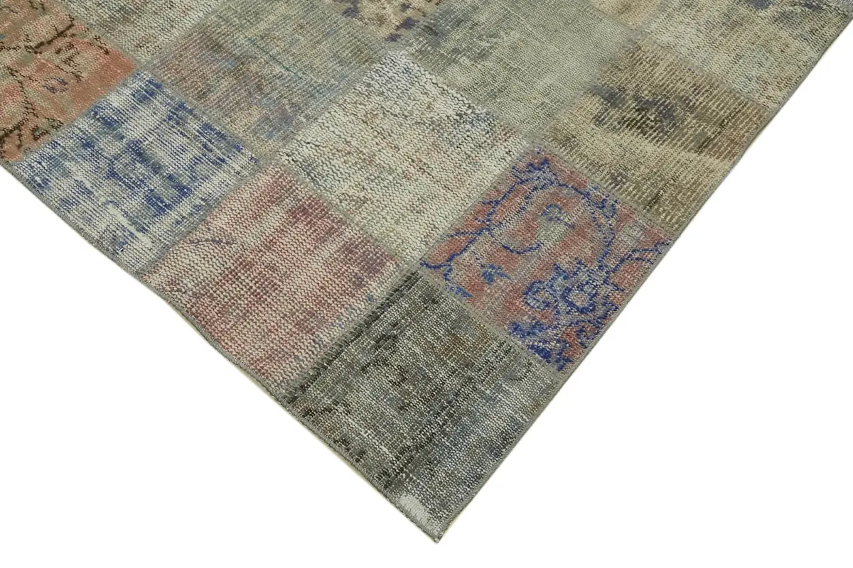 Patchwork Gri Pamuk Üzerine Yün El Dokuma Kilim-260x355 - Görsel 4