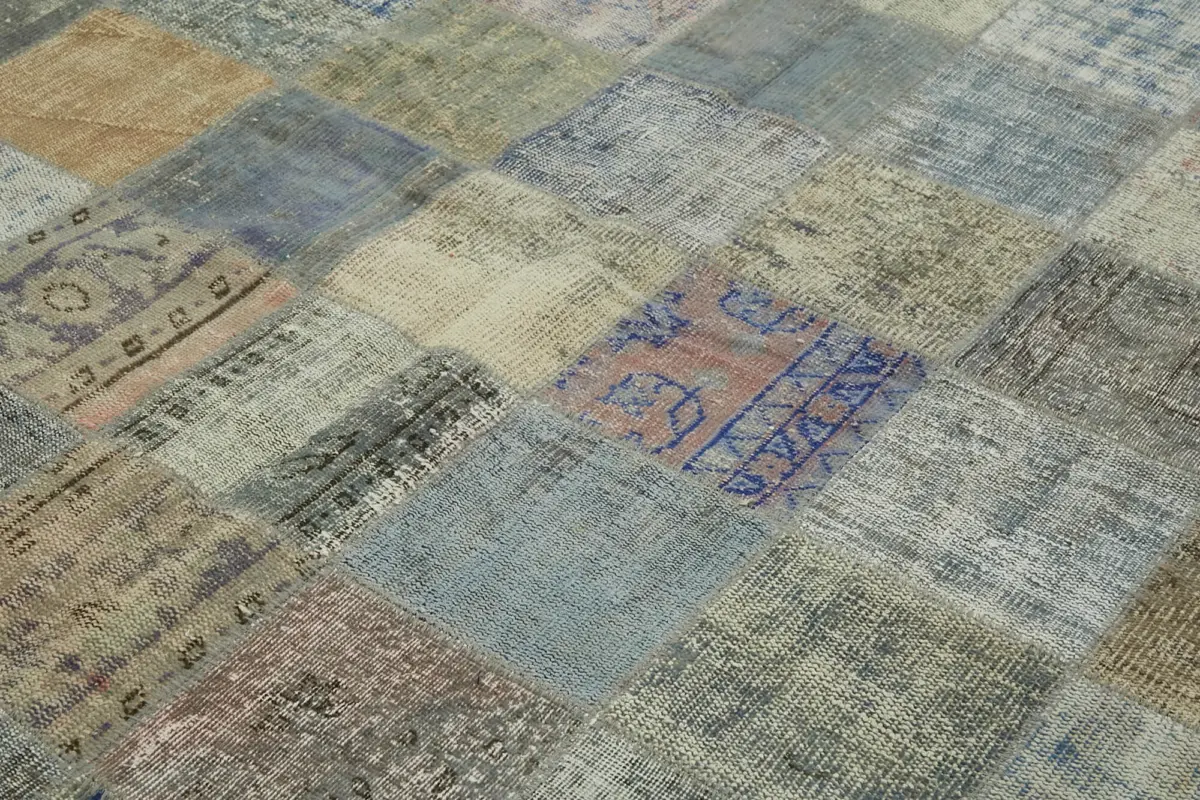 Patchwork Gri Pamuk Üzerine Yün El Dokuma Kilim-260x355 - Görsel 5
