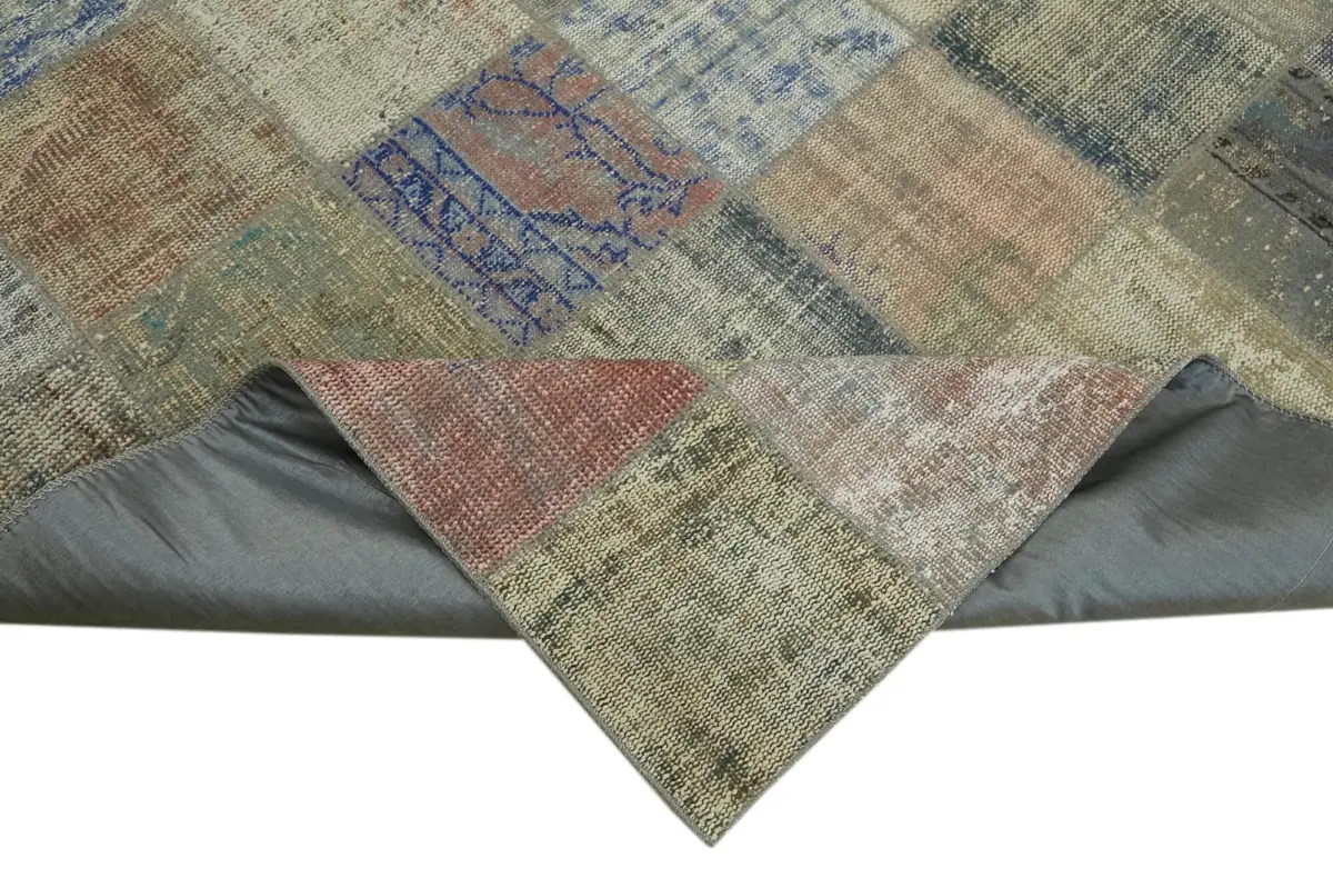Patchwork Gri Pamuk Üzerine Yün El Dokuma Kilim-260x355 - Görsel 6