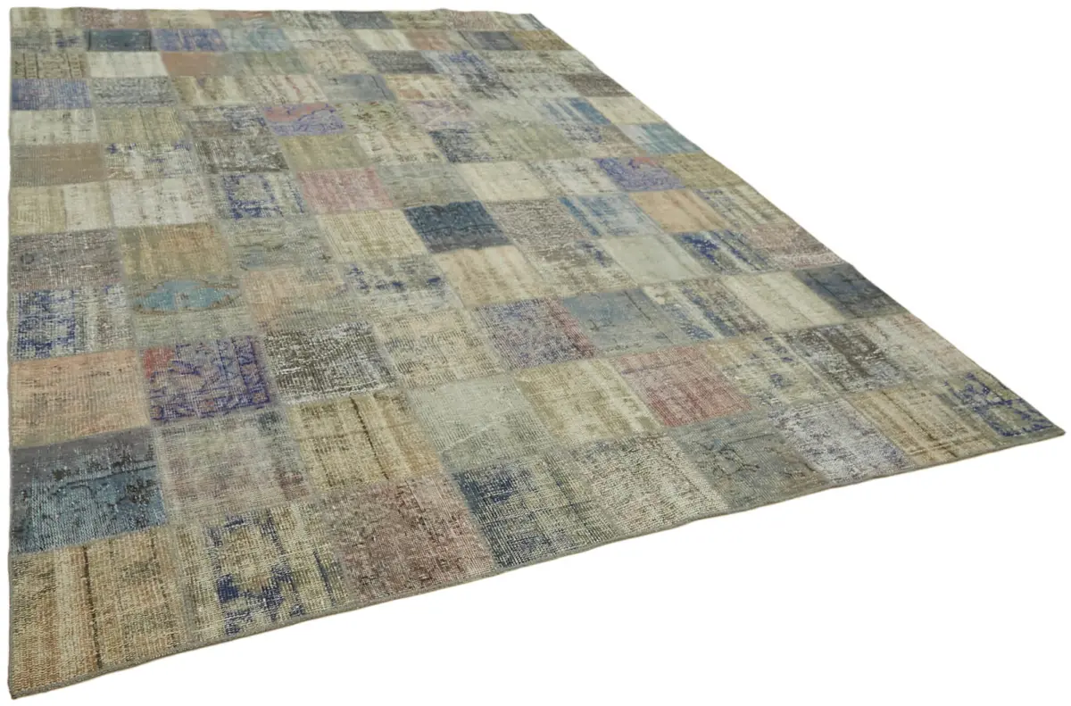 Patchwork Gri Pamuk Üzerine Yün El Dokuma Kilim-260x356 - Görsel 2