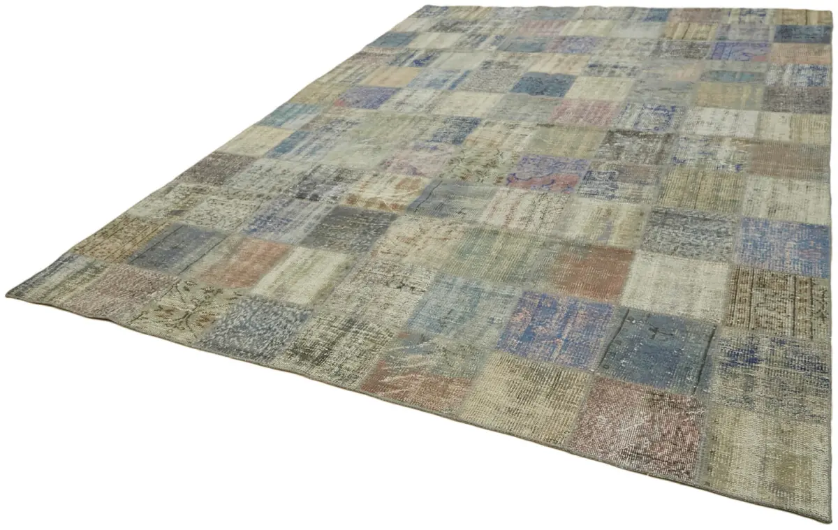 Patchwork Gri Pamuk Üzerine Yün El Dokuma Kilim-260x356 - Görsel 3