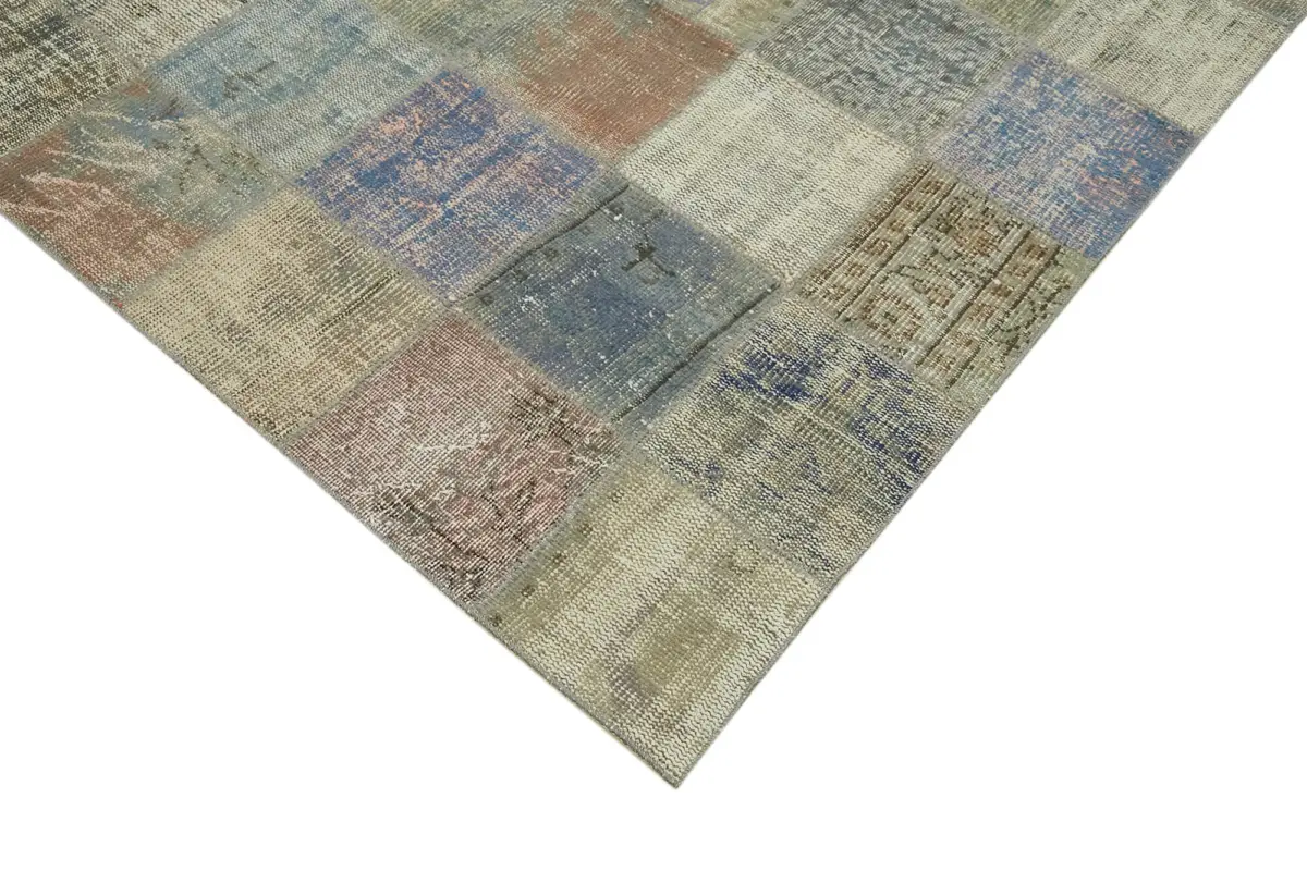 Patchwork Gri Pamuk Üzerine Yün El Dokuma Kilim-260x356 - Görsel 4