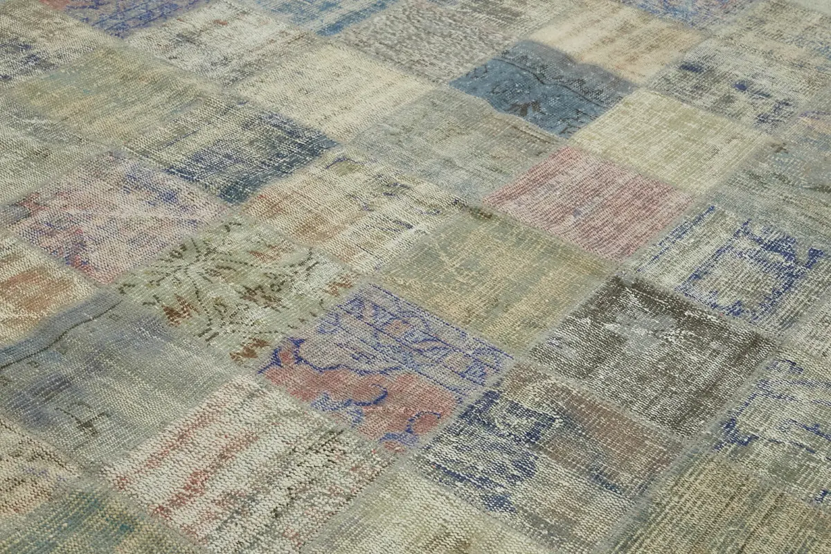 Patchwork Gri Pamuk Üzerine Yün El Dokuma Kilim-260x356 - Görsel 5