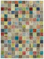 Patchwork Multi Pamuk Üzerine Yün El Dokuma Kilim-260x344