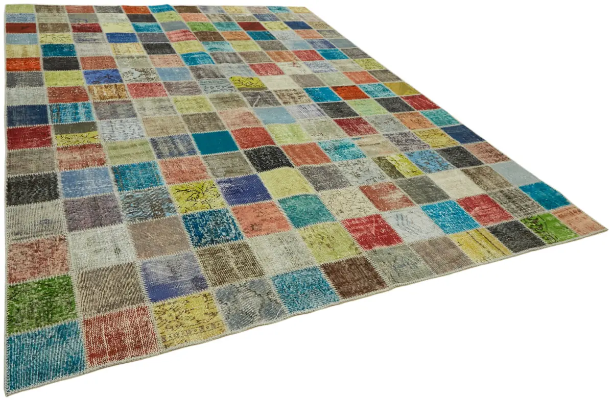 Patchwork Multi Pamuk Üzerine Yün El Dokuma Kilim-260x344 - Görsel 2